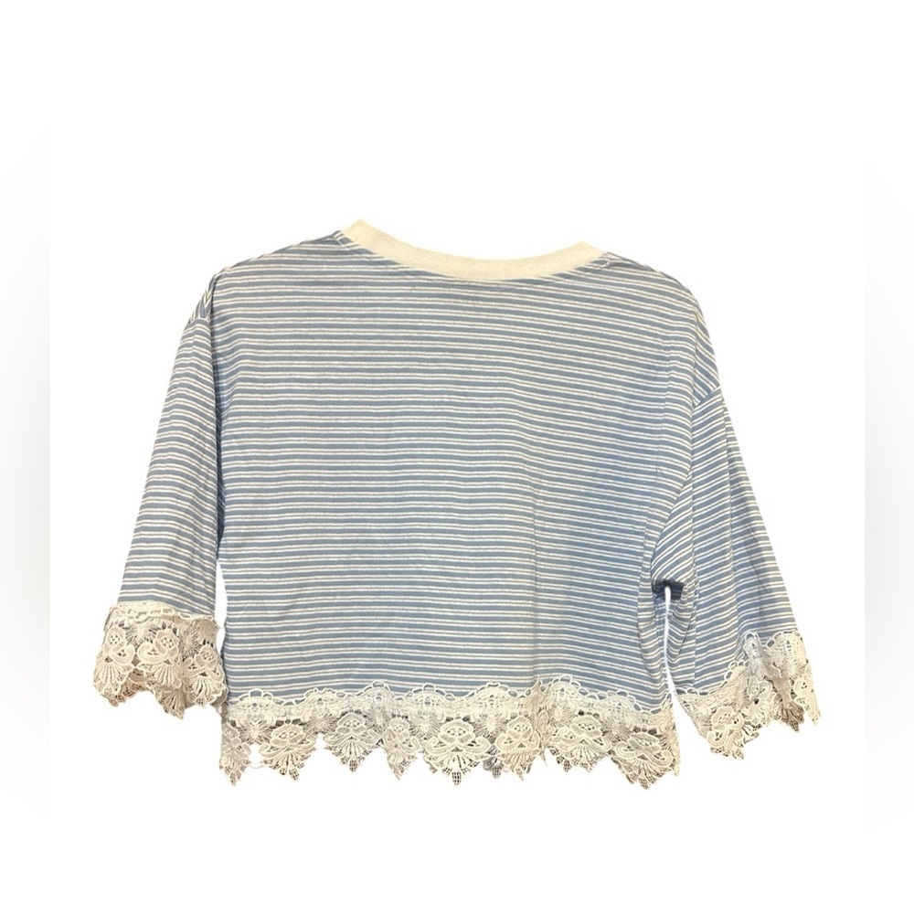 Topshop Blue White Stripe Lace Hem Crop Top NWT Size 6 - Picture 6 of 8
